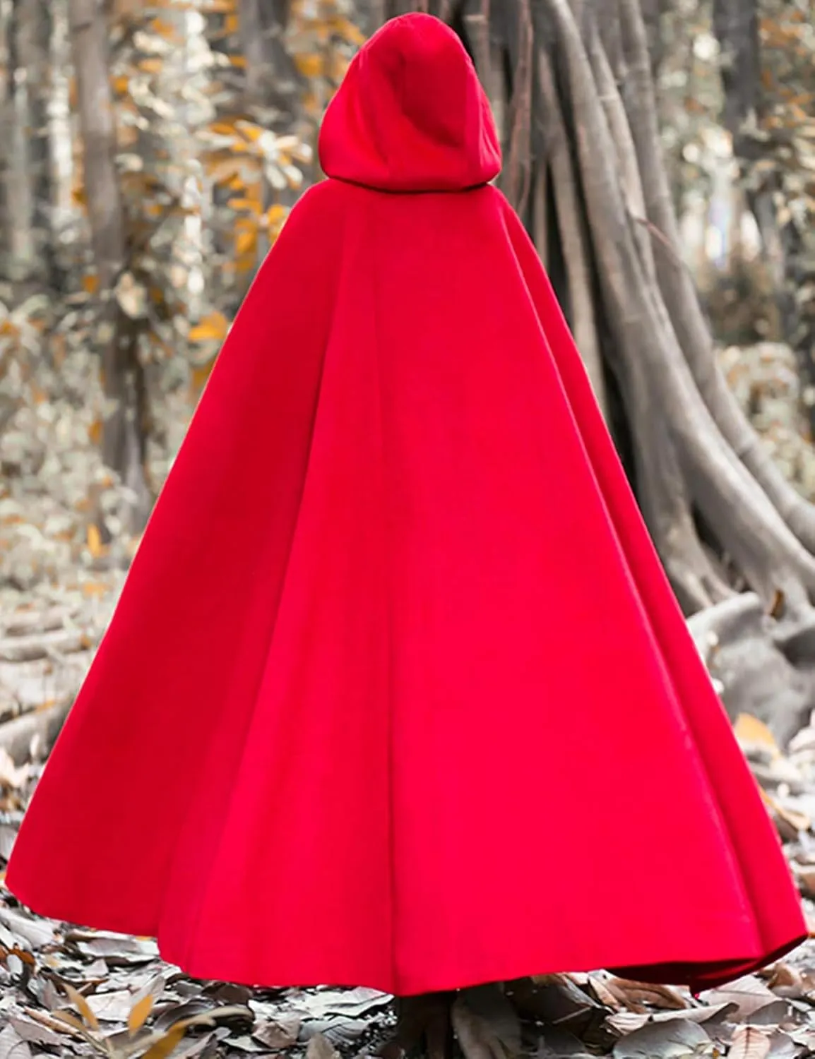 Flygo Women Wool Blend Hooded Cape Fall Winter Cloak with Hood Windproof Poncho Maxi Coat