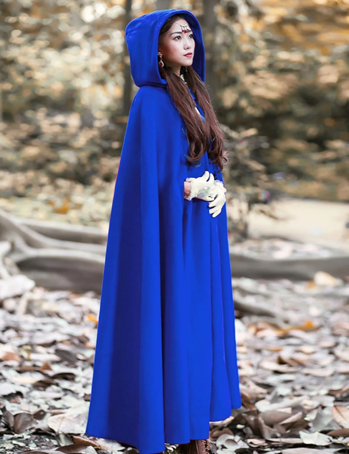 Flygo Women Wool Blend Hooded Cape Fall Winter Cloak with Hood Windproof Poncho Maxi Coat