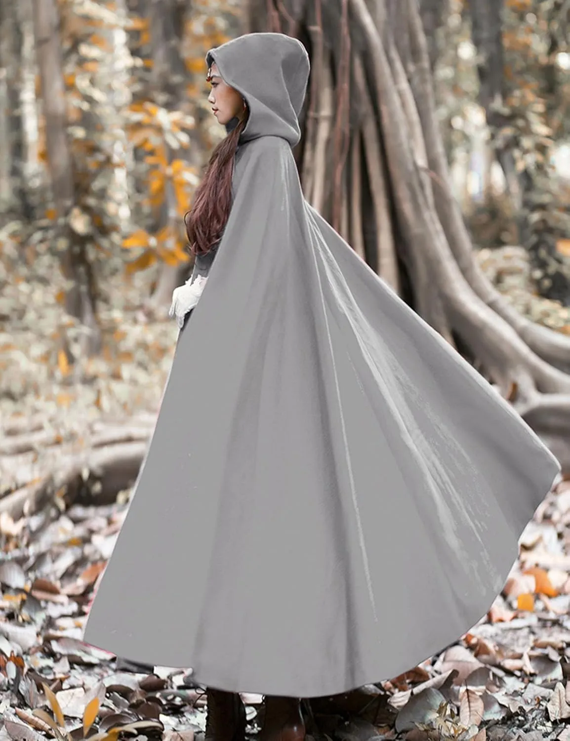 Flygo Women Wool Blend Hooded Cape Fall Winter Cloak with Hood Windproof Poncho Maxi Coat