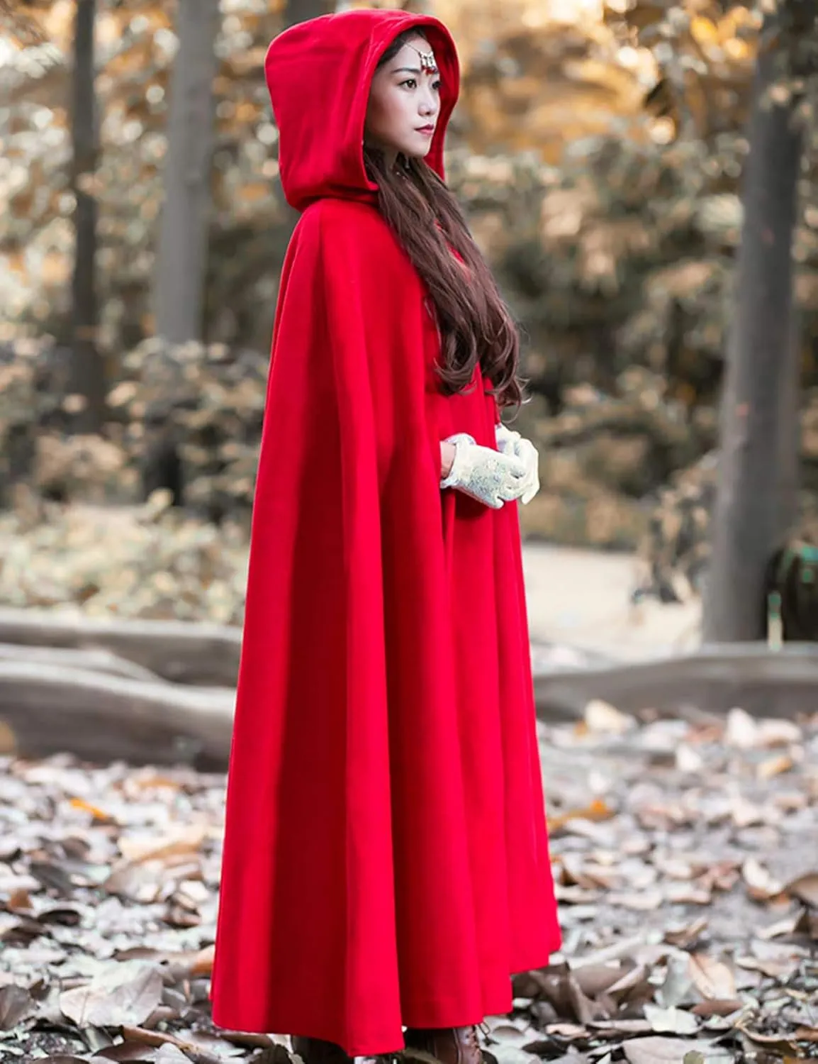 Flygo Women Wool Blend Hooded Cape Fall Winter Cloak with Hood Windproof Poncho Maxi Coat