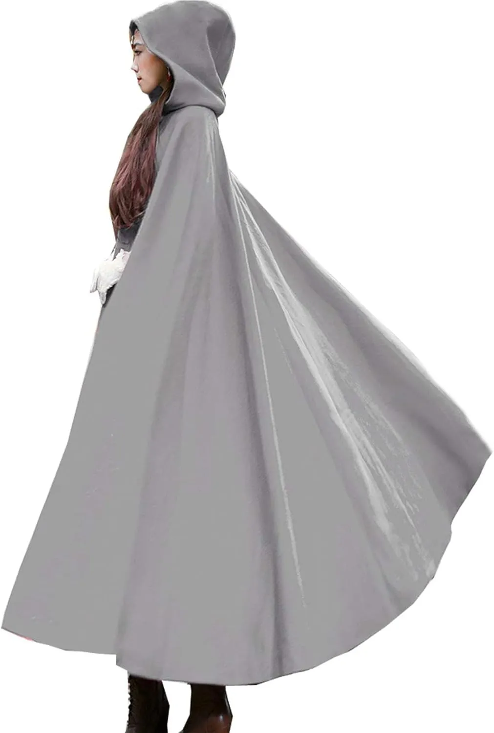 Flygo Women Wool Blend Hooded Cape Fall Winter Cloak with Hood Windproof Poncho Maxi Coat