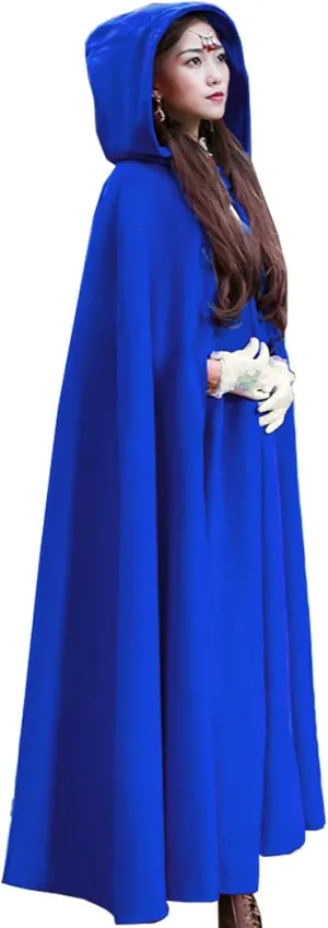 Flygo Women Wool Blend Hooded Cape Fall Winter Cloak with Hood Windproof Poncho Maxi Coat