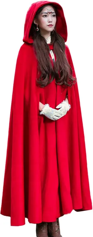 Flygo Women Wool Blend Hooded Cape Fall Winter Cloak with Hood Windproof Poncho Maxi Coat