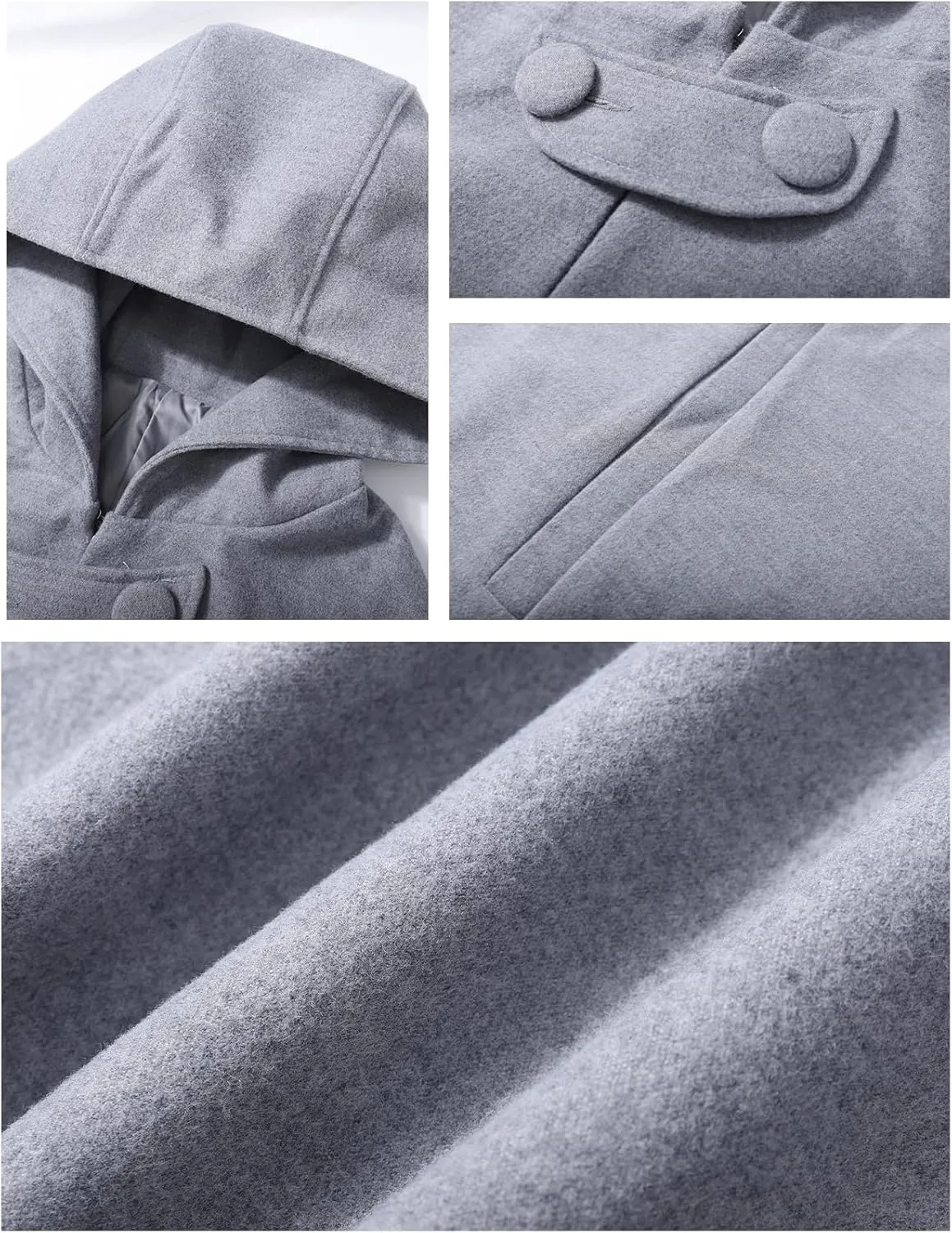 Flygo Women Wool Blend Hooded Cape Fall Winter Cloak with Hood Windproof Poncho Maxi Coat