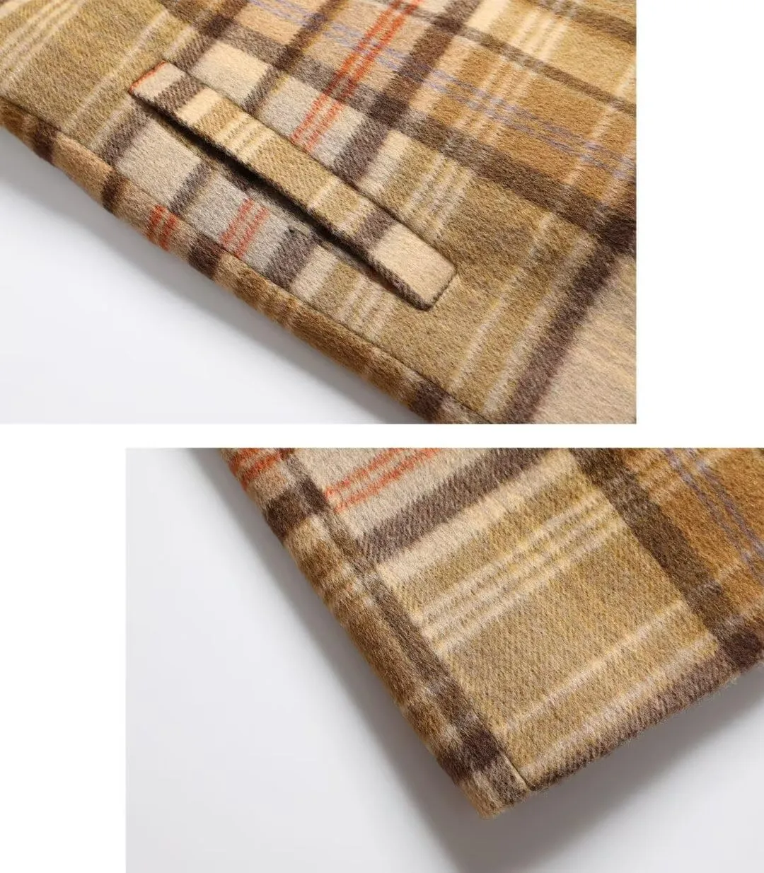 FTIMILD Mens Wool Blend Plaid Coat Warm Winter Trench Coat with Soft Scarf Single Breasted Overcoat