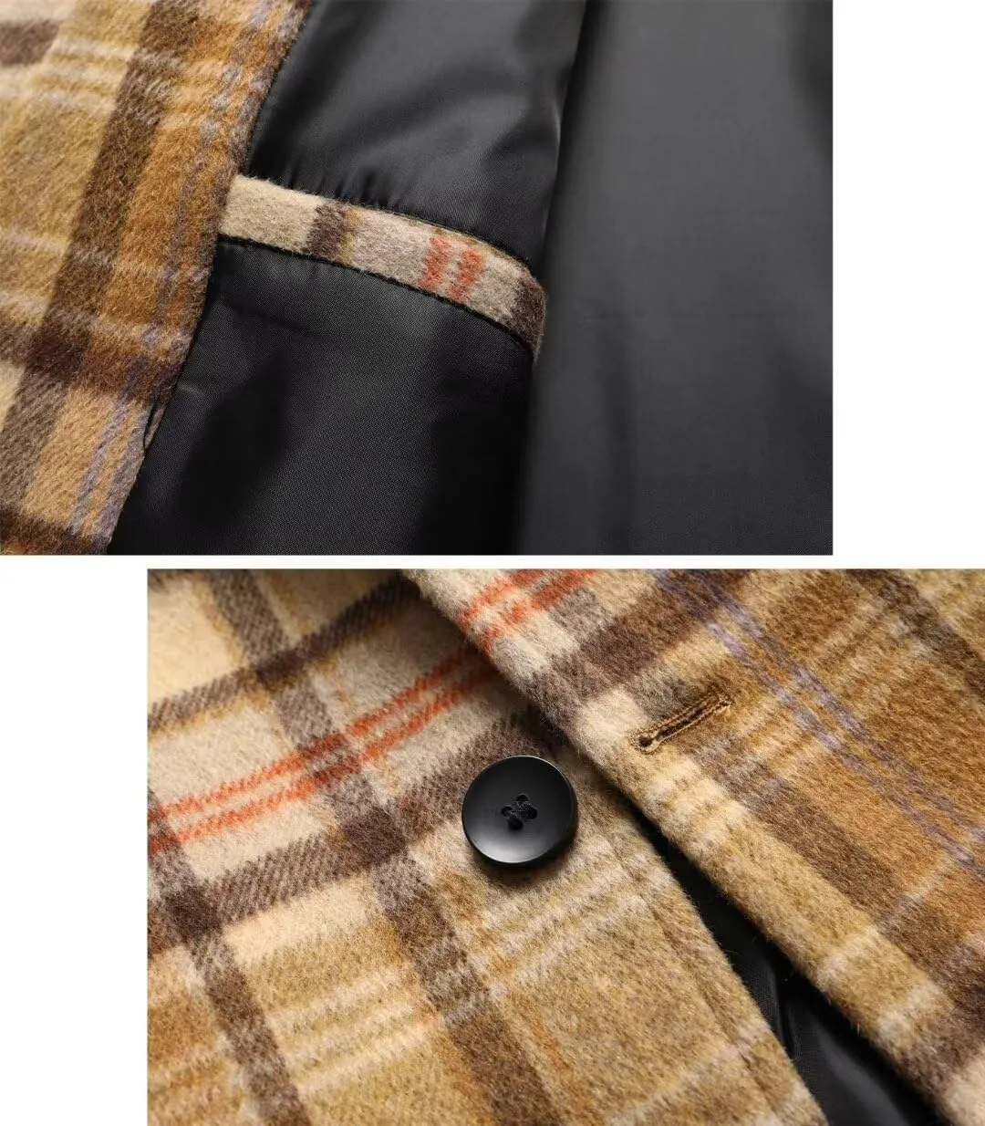 FTIMILD Mens Wool Blend Plaid Coat Warm Winter Trench Coat with Soft Scarf Single Breasted Overcoat