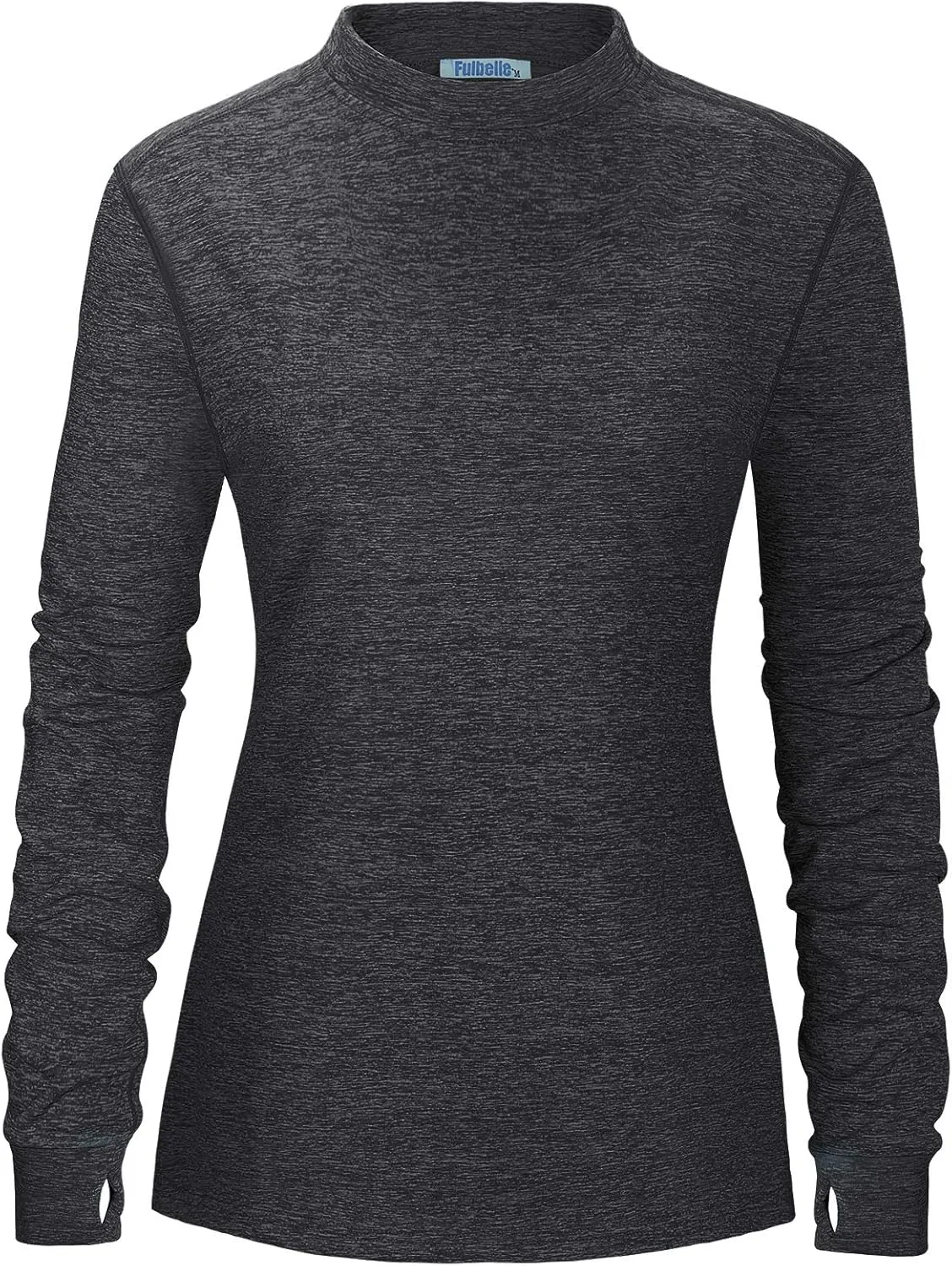 Fulbelle Womens Thermal Fleece Mock Neck Long Sleeve Running Shirts, Thumbholes Cold Weather Base Layer