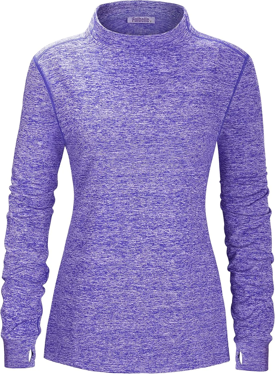 Fulbelle Womens Thermal Fleece Mock Neck Long Sleeve Running Shirts, Thumbholes Cold Weather Base Layer