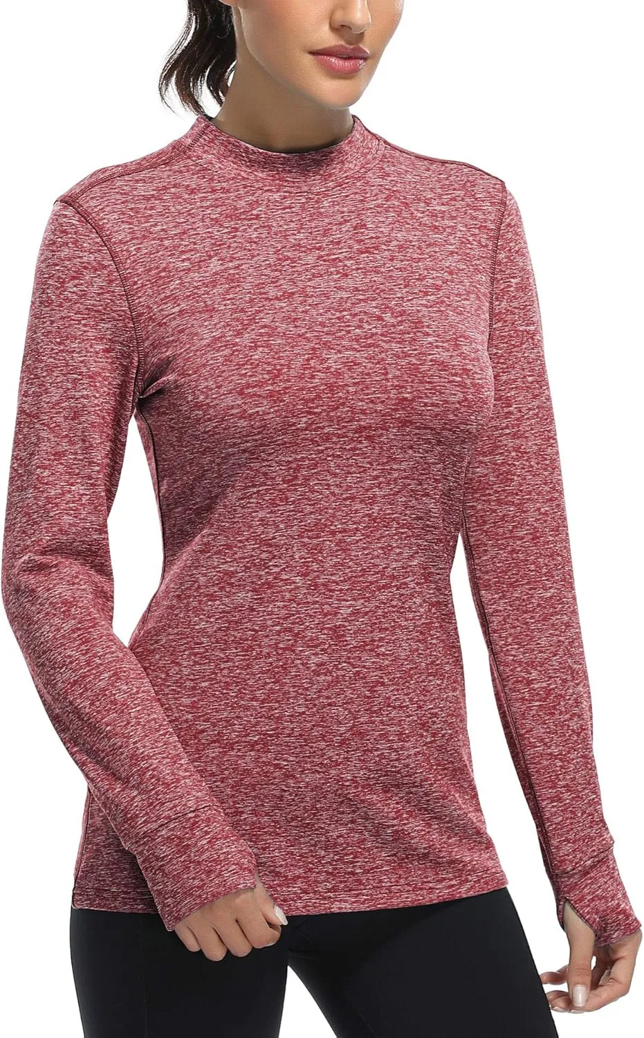 Fulbelle Womens Thermal Fleece Mock Neck Long Sleeve Running Shirts, Thumbholes Cold Weather Base Layer
