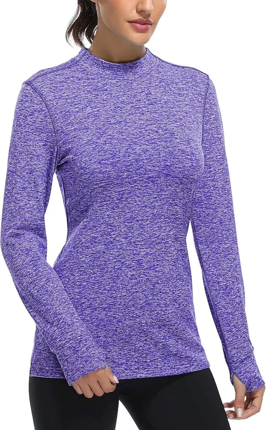 Fulbelle Womens Thermal Fleece Mock Neck Long Sleeve Running Shirts, Thumbholes Cold Weather Base Layer