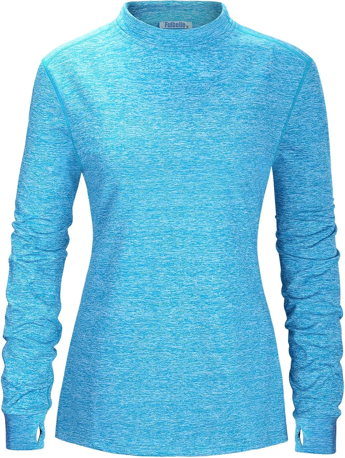 Fulbelle Womens Thermal Fleece Mock Neck Long Sleeve Running Shirts, Thumbholes Cold Weather Base Layer
