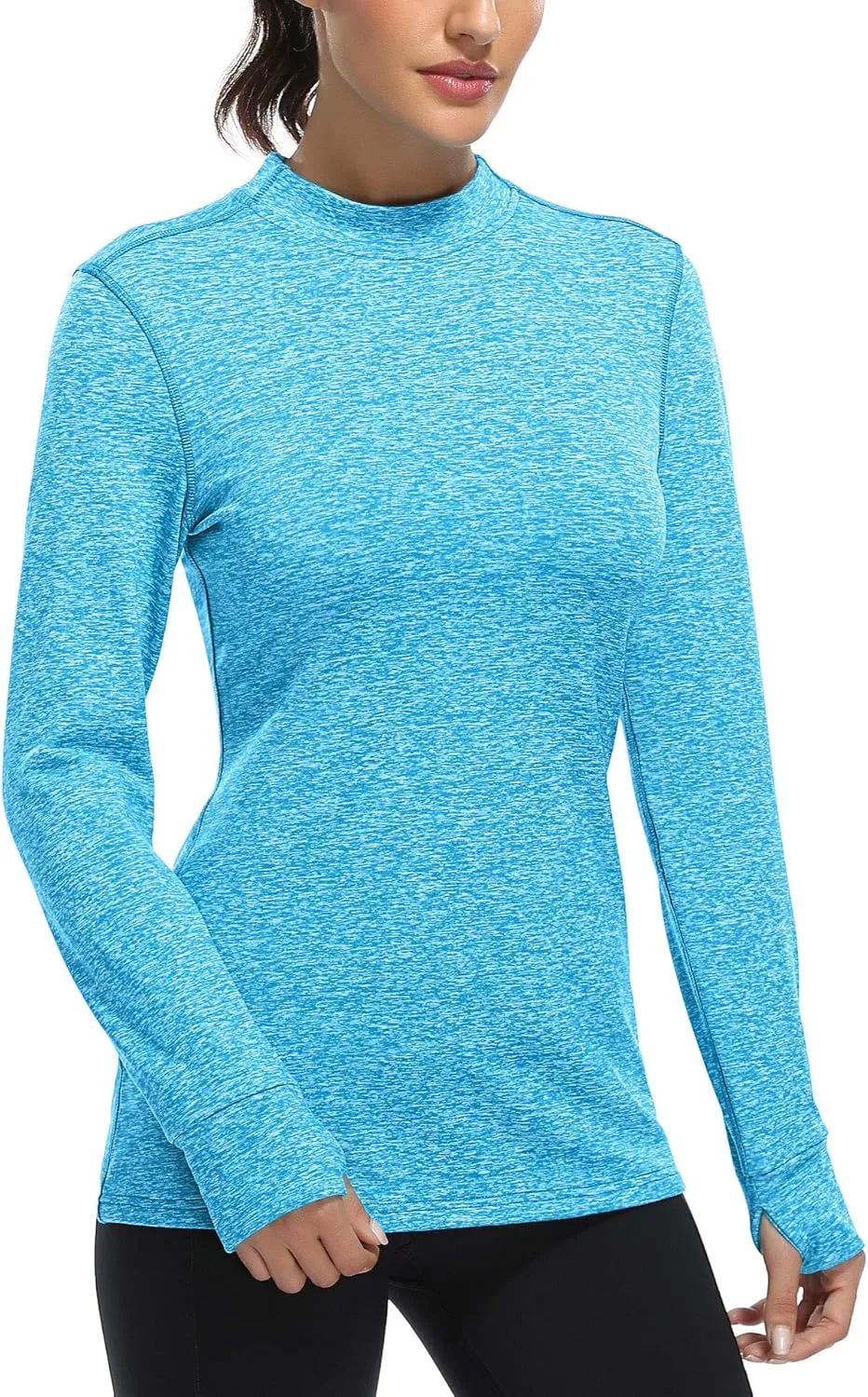 Fulbelle Womens Thermal Fleece Mock Neck Long Sleeve Running Shirts, Thumbholes Cold Weather Base Layer