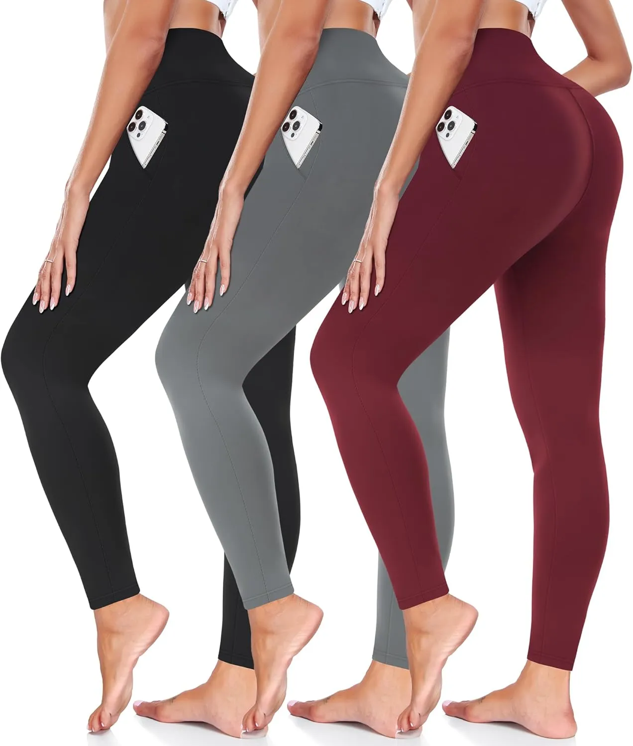 FULLSOFT 3 Pack Leggings for Women High Waisted Soft Black Yoga Pants for Workout Athletic Running Reg & Plus Size