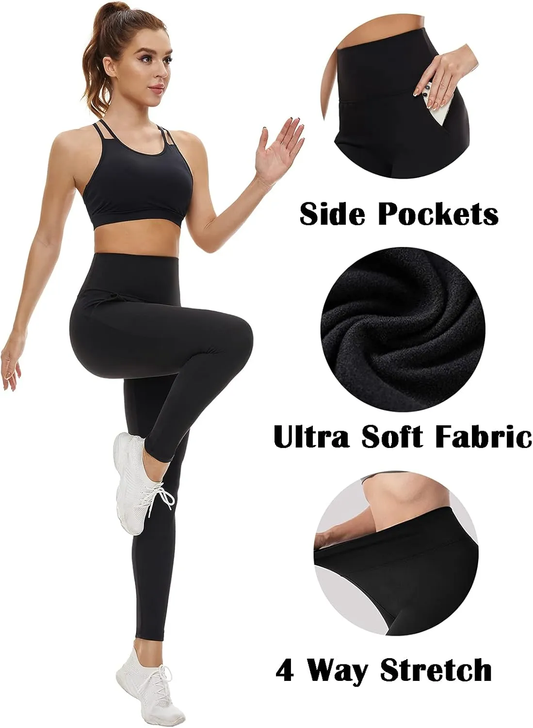 FULLSOFT 3 Pack Leggings for Women High Waisted Soft Black Yoga Pants for Workout Athletic Running Reg & Plus Size
