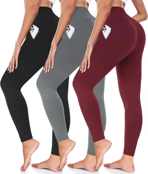 FULLSOFT 3 Pack Leggings for Women High Waisted Soft Black Yoga Pants for Workout Athletic Running Reg & Plus Size