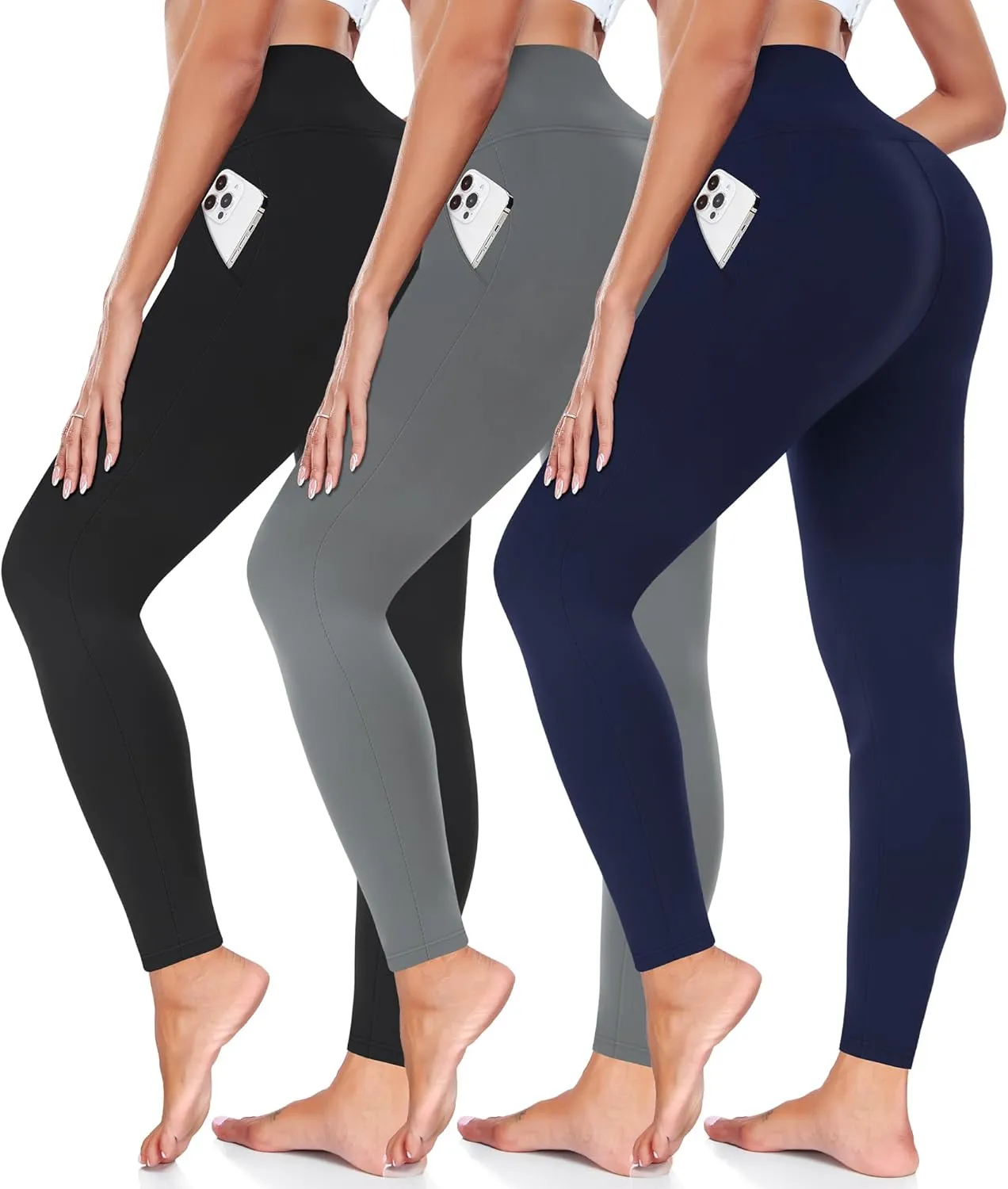 FULLSOFT 3 Pack Leggings for Women High Waisted Soft Black Yoga Pants for Workout Athletic Running Reg & Plus Size
