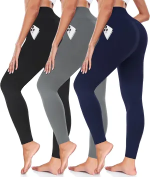 FULLSOFT 3 Pack Leggings for Women High Waisted Soft Black Yoga Pants for Workout Athletic Running Reg & Plus Size