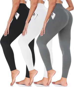 FULLSOFT 3 Pack Leggings for Women High Waisted Soft Black Yoga Pants for Workout Athletic Running Reg & Plus Size