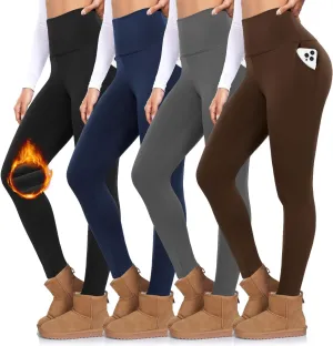 FULLSOFT 4 Pack Leggings with Pockets for Women,Soft High Waisted Tummy Control Workout Yoga Pants