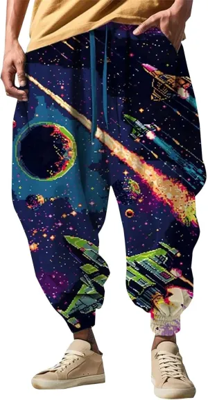 Funny Pattern Hippie Harem Pants for Men Baggy Loose Yoga Lounge Pants Hip Hop Aladdin Boho Drop Crotch Trousers