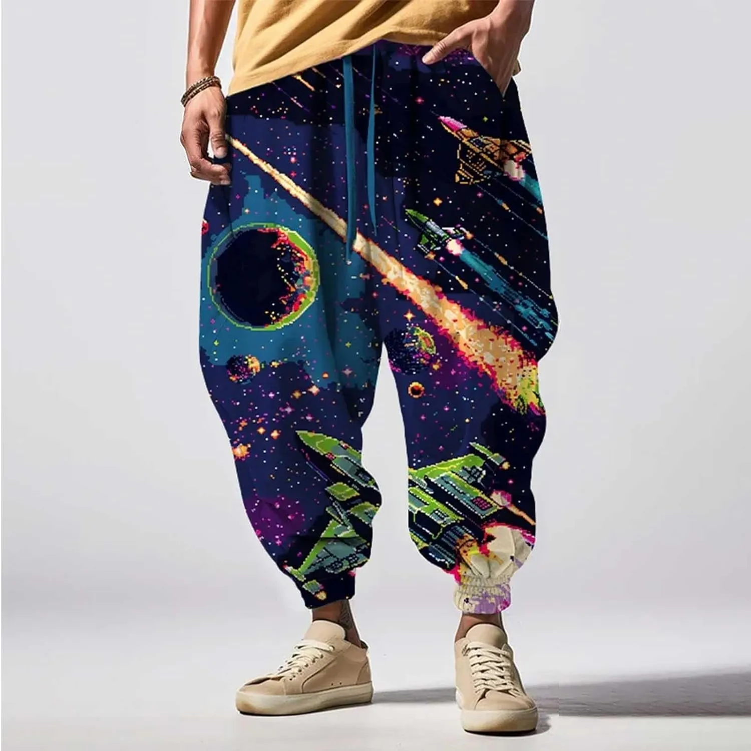 Funny Pattern Hippie Harem Pants for Men Baggy Loose Yoga Lounge Pants Hip Hop Aladdin Boho Drop Crotch Trousers