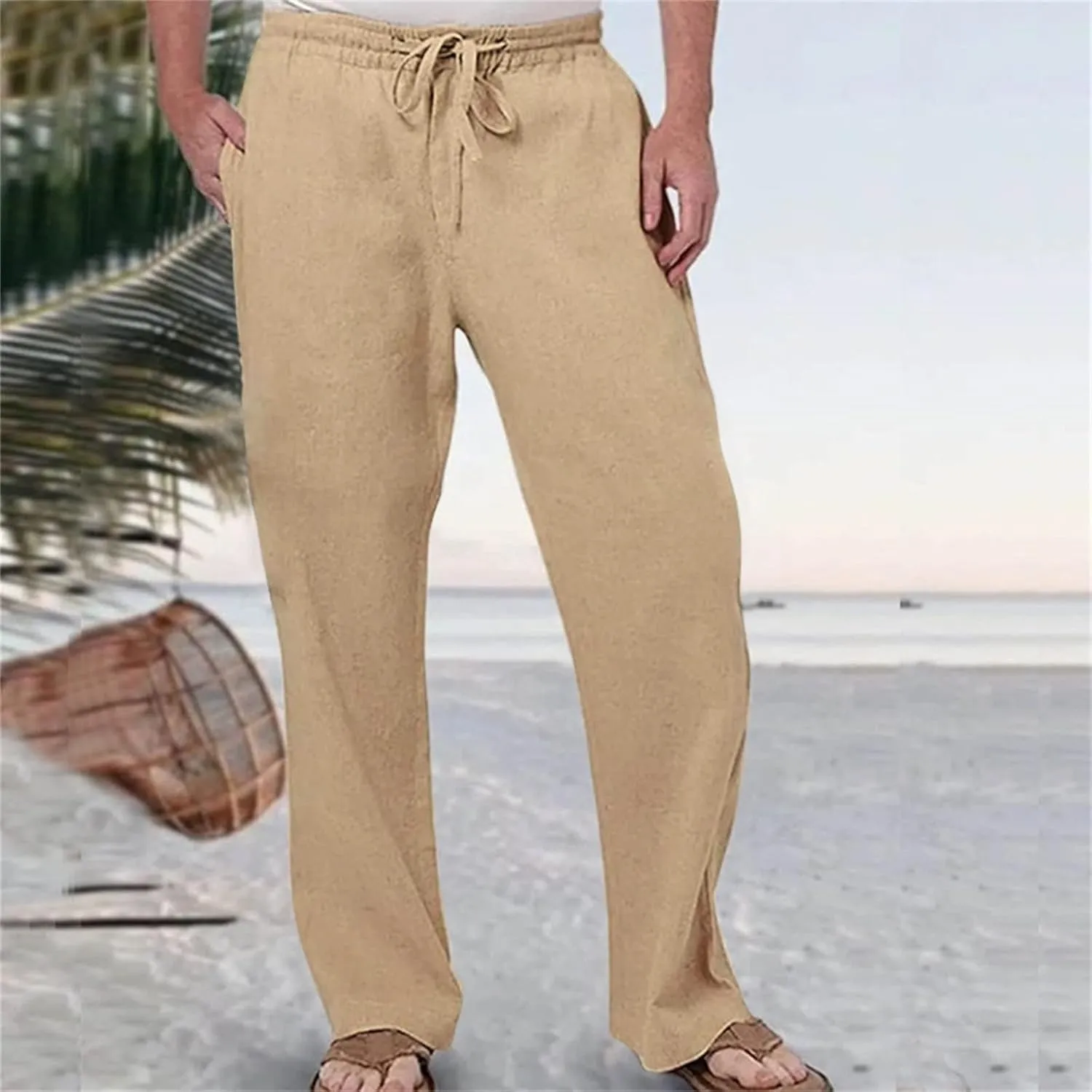 FZVYD Khaki Cargo Pants Mens Joggers Cargo Pants Fashion Casual Sweatpants Work Pants Drawstring Loose Trousers with Pockets