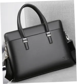 Gadpiparty Men's Cow Leather Briefcase Laptop Bag Cow Bag for Men Water Resistant Portable Black