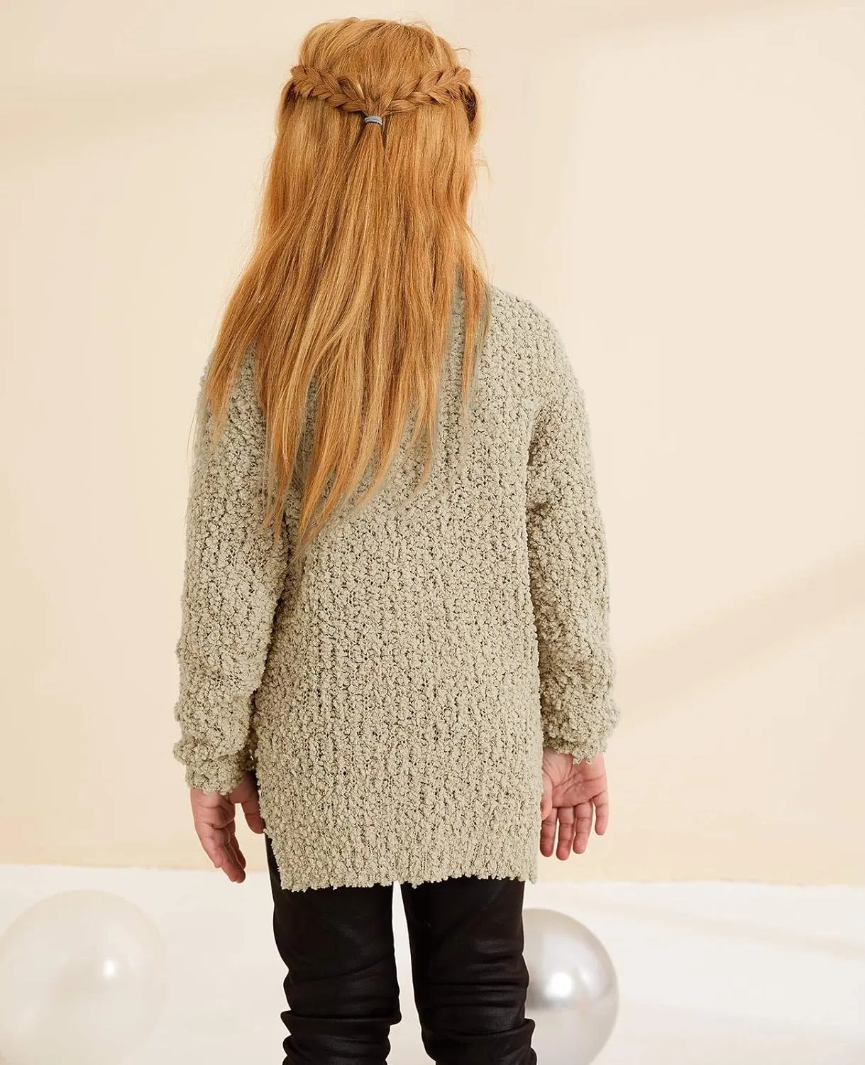 GAMISOTE Girl's Fuzzy Warm Sweater Crew Neck Chunky Side Slit Jumper Pullover Outwear