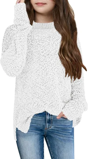 GAMISOTE Girl's Fuzzy Warm Sweater Crew Neck Chunky Side Slit Jumper Pullover Outwear