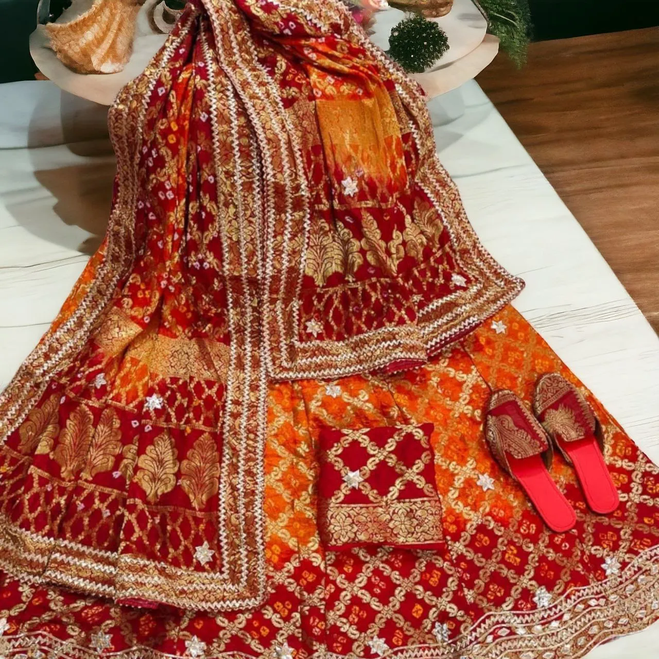 Gharchola bandhani gotapatti lehenga