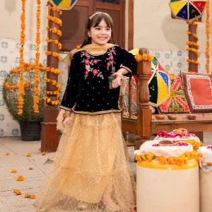 Girls 3PCs Suit Phool Bahar-Navy Blue