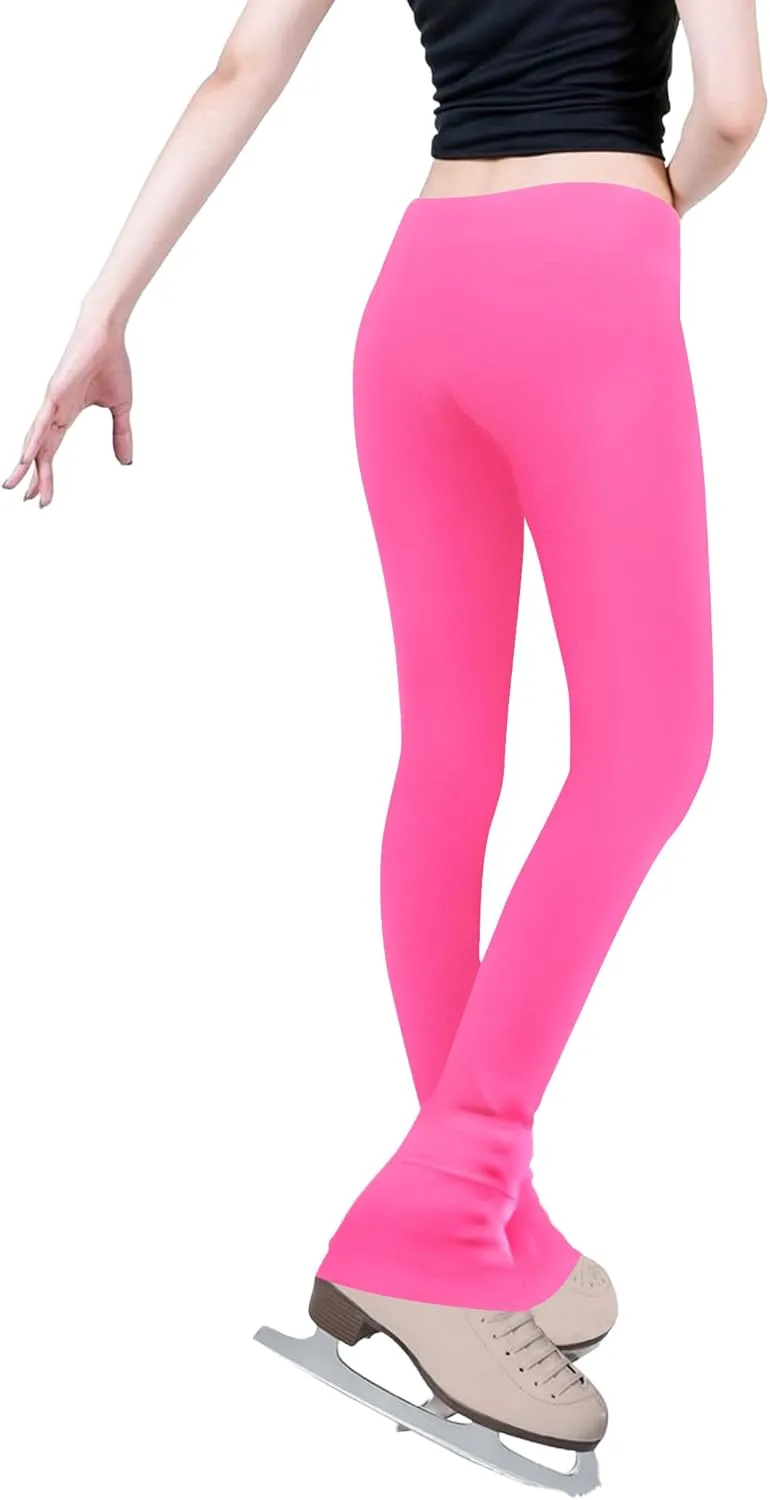 Girls Ice Skating Pants Black High Waist Leggings Soft Seamless Warm Bell Bottoms for Kids Teens Competition