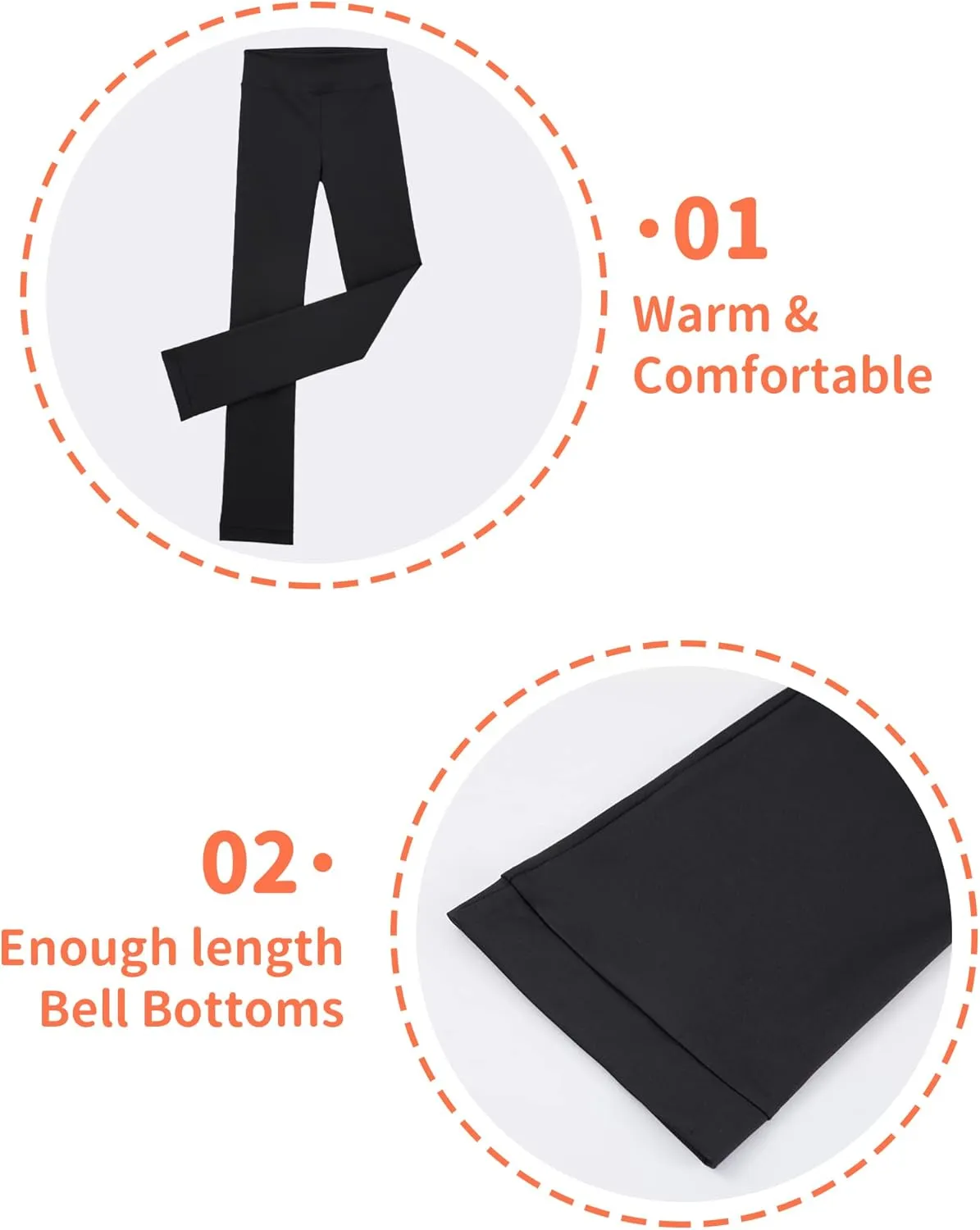 Girls Ice Skating Pants Black High Waist Leggings Soft Seamless Warm Bell Bottoms for Kids Teens Competition