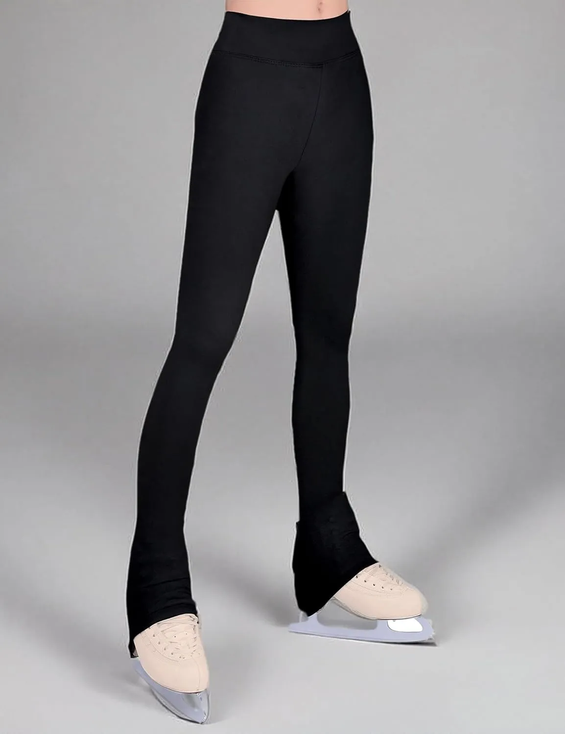 Girls Ice Skating Pants Black High Waist Leggings Soft Seamless Warm Bell Bottoms for Kids Teens Competition