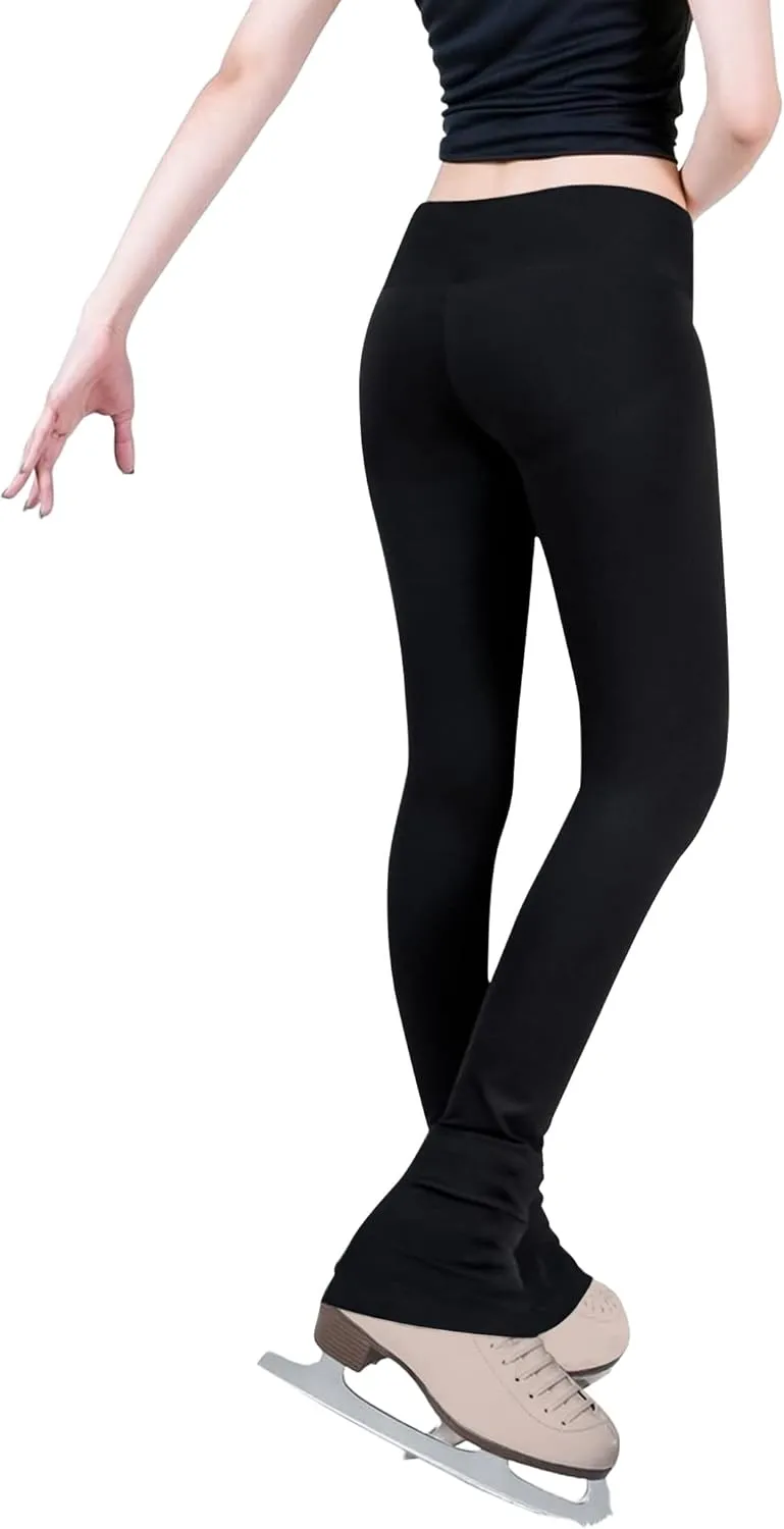Girls Ice Skating Pants Black High Waist Leggings Soft Seamless Warm Bell Bottoms for Kids Teens Competition