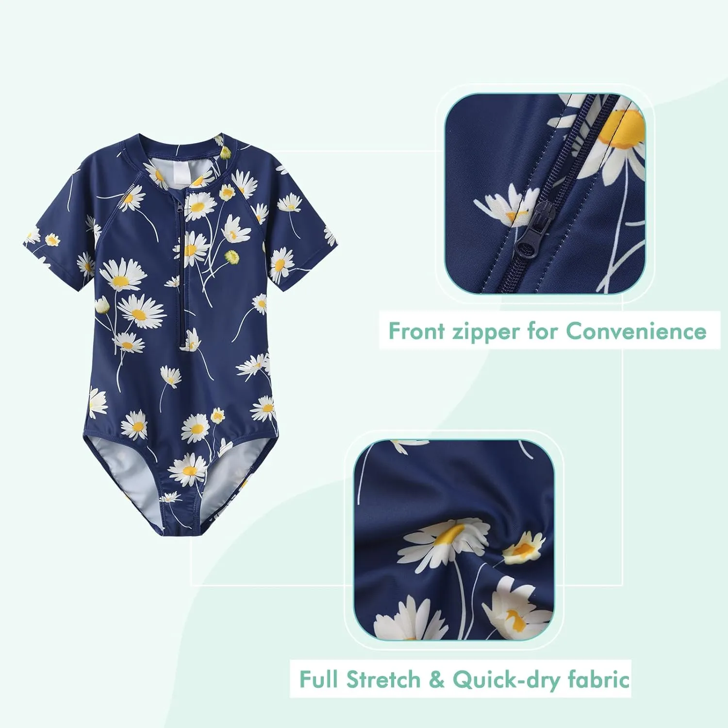 Girls One Piece Swimsuits Short Sleeve Rash Guard for Girl Hawaiian Bathing Suit with Sun Protection Beachwear