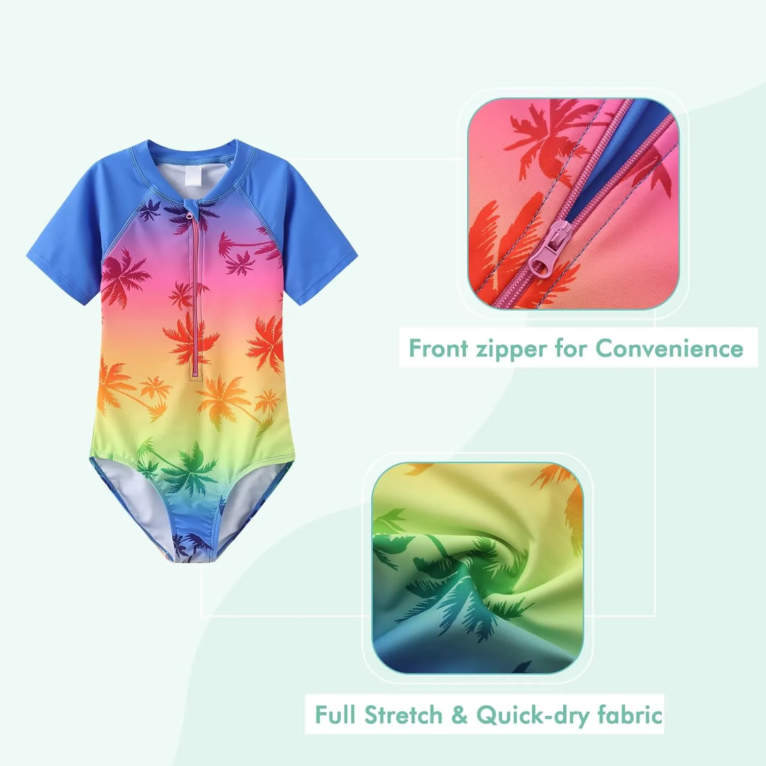 Girls One Piece Swimsuits Short Sleeve Rash Guard for Girl Hawaiian Bathing Suit with Sun Protection Beachwear
