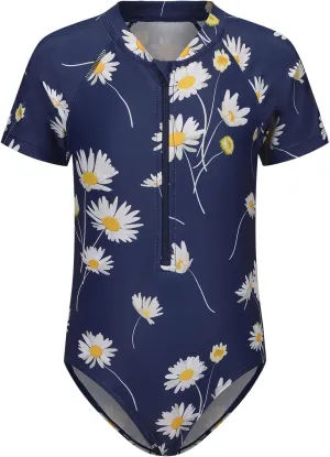Girls One Piece Swimsuits Short Sleeve Rash Guard for Girl Hawaiian Bathing Suit with Sun Protection Beachwear