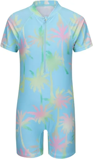 Girls Short Sleeve Rash Guard One Piece Swimsuits Zipper Front Bathing Suit Sun Protection 3-16 Years