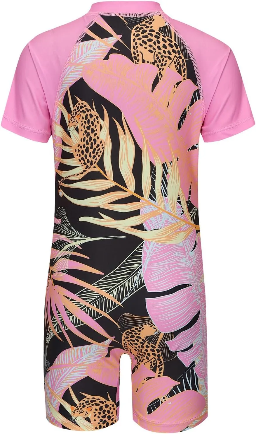Girls Short Sleeve Rash Guard One Piece Swimsuits Zipper Front Bathing Suit Sun Protection 3-16 Years