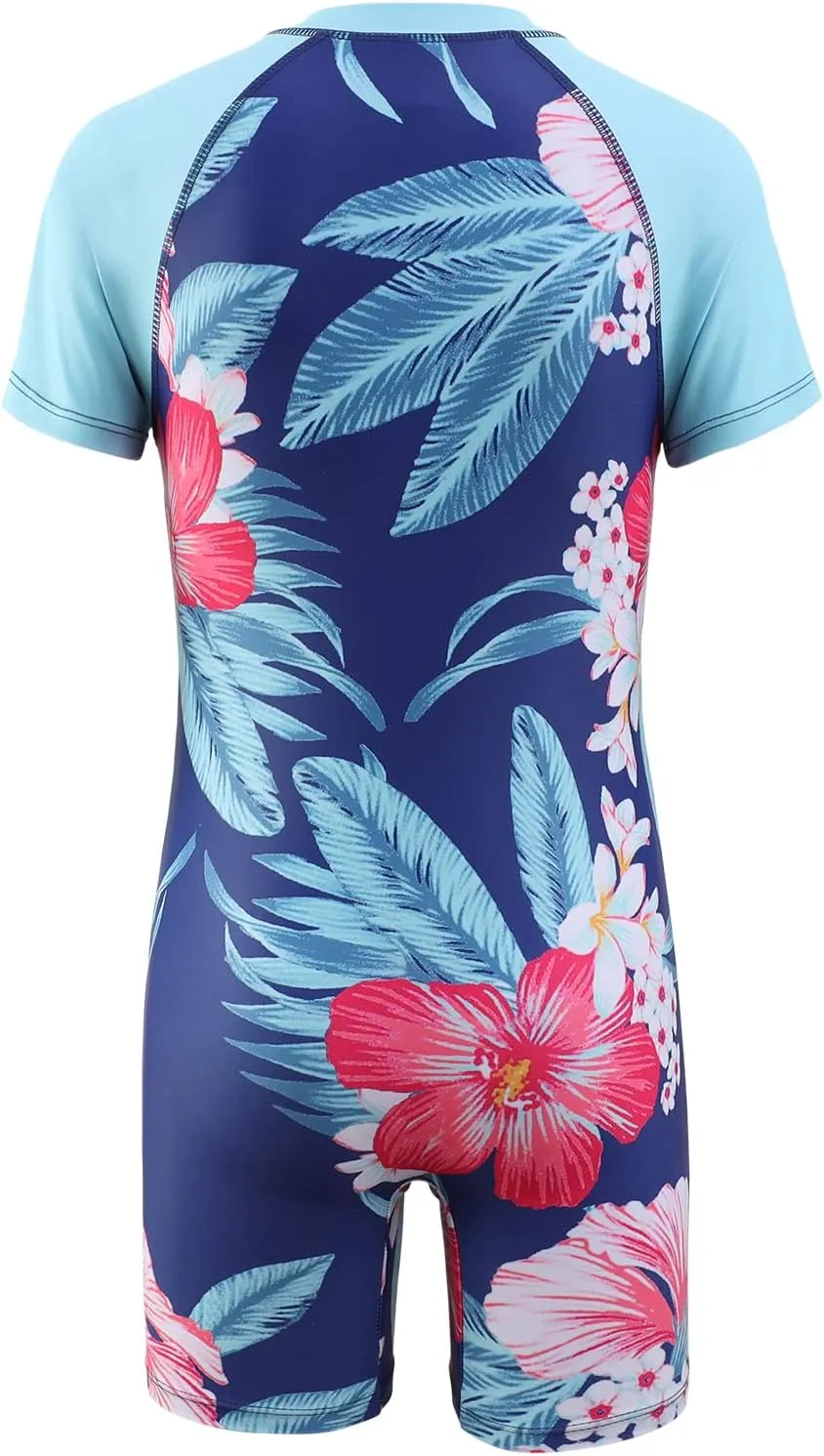 Girls Short Sleeve Rash Guard One Piece Swimsuits Zipper Front Bathing Suit Sun Protection 3-16 Years
