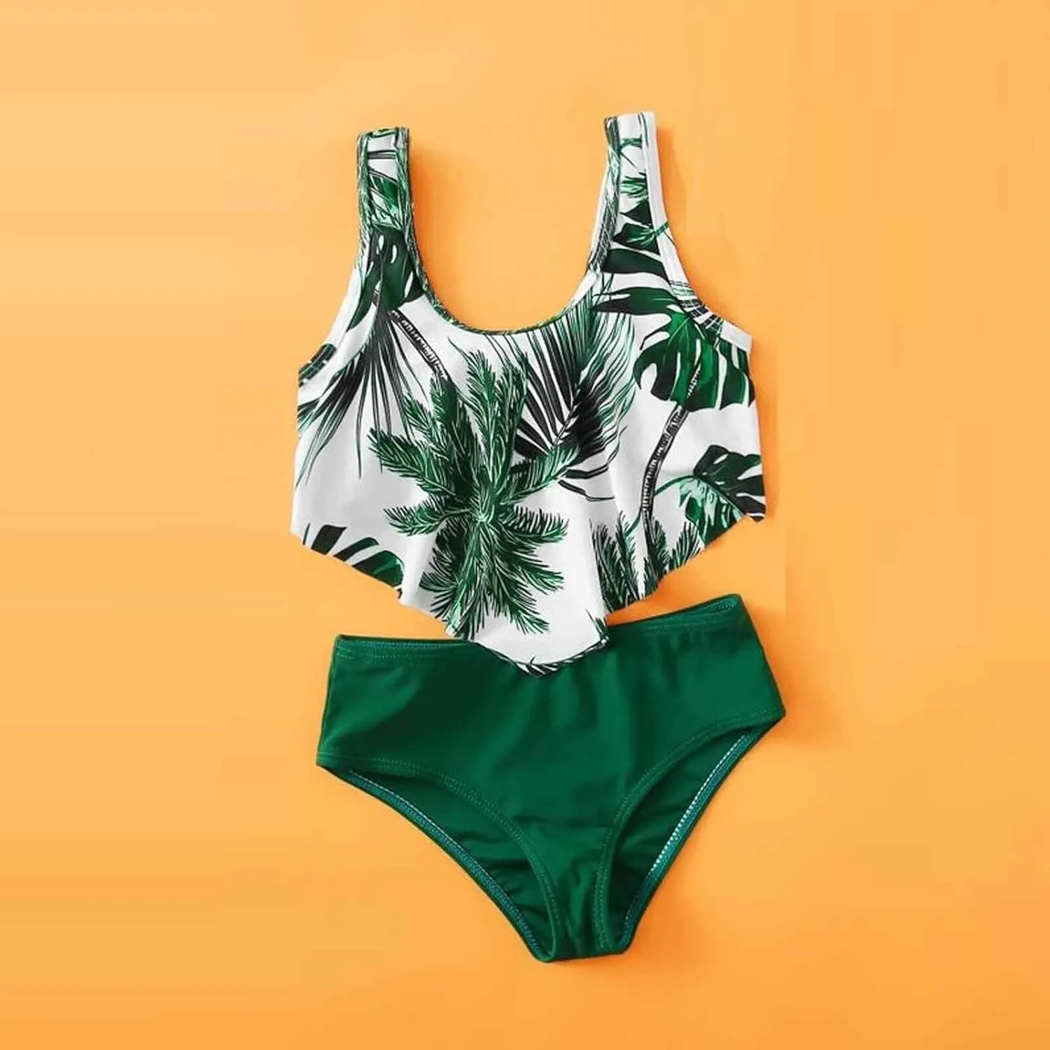 Girls Swimsuit One Piece Bathing Suits Cute Tropical Floral Cutout Swimsuit for Teen Girl Sleeveless Beach Swimwear