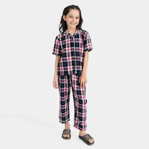 Girls Woven Night Suit Black Check
