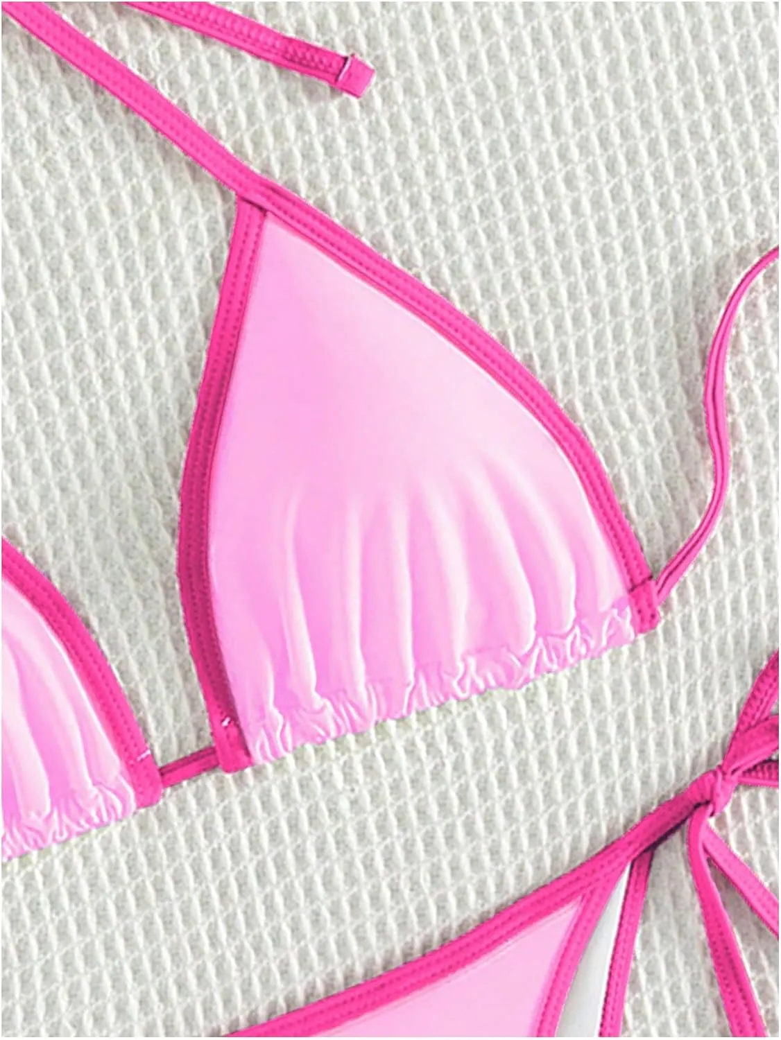 GORGLITTER Women's Contrast Binding Triangle Bathing Suit Halter Swimsuit Tie Side Thong Bikini Set