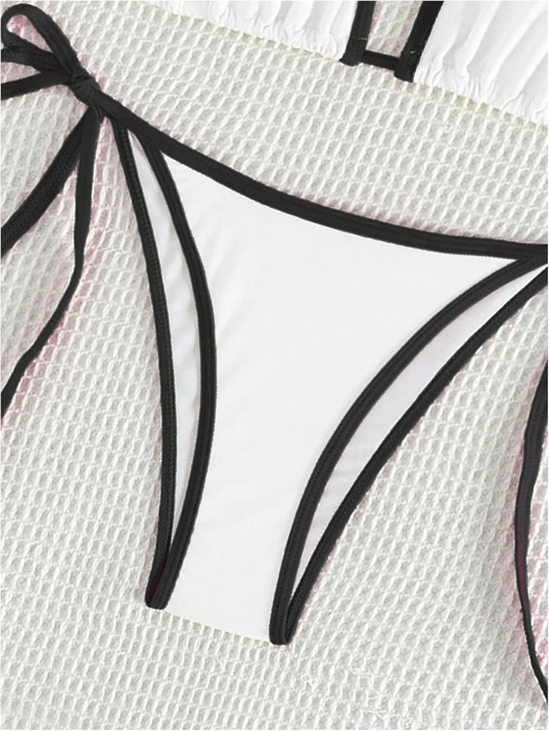 GORGLITTER Women's Contrast Binding Triangle Bathing Suit Halter Swimsuit Tie Side Thong Bikini Set