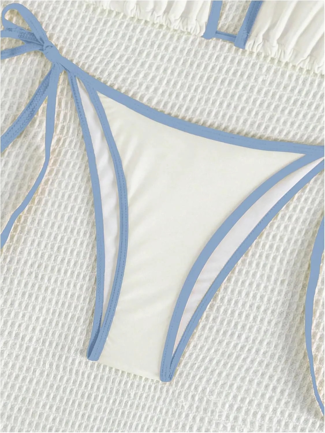 GORGLITTER Women's Contrast Binding Triangle Bathing Suit Halter Swimsuit Tie Side Thong Bikini Set