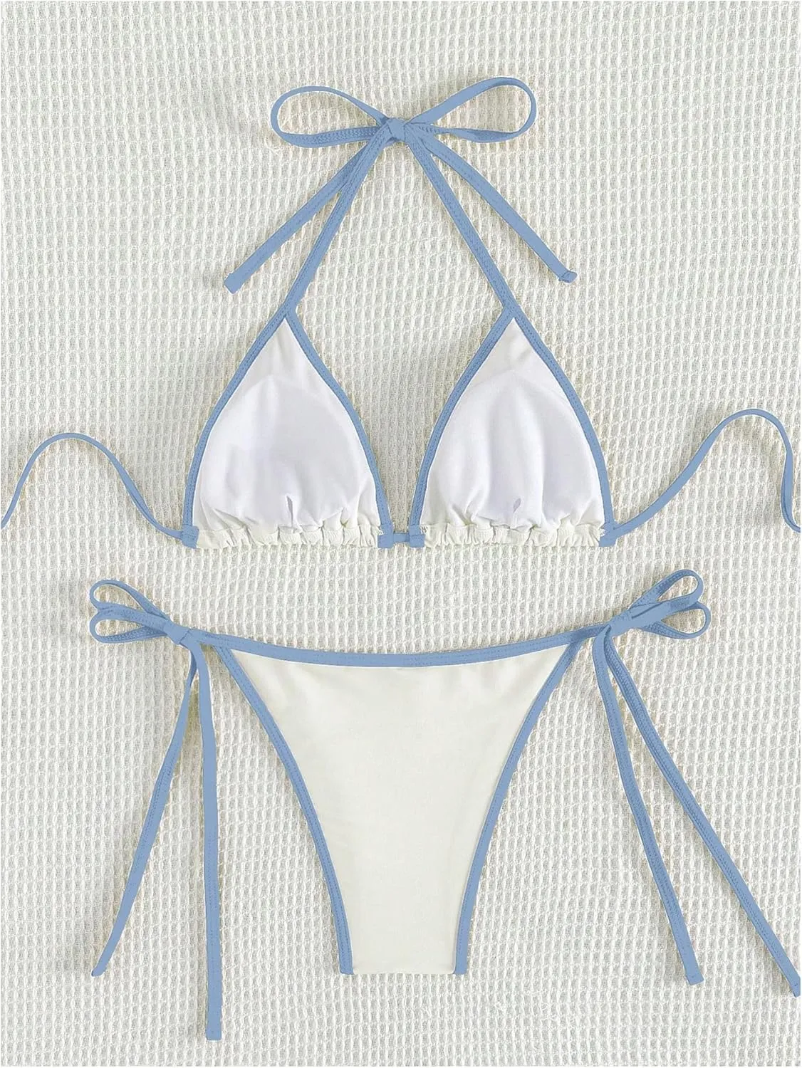 GORGLITTER Women's Contrast Binding Triangle Bathing Suit Halter Swimsuit Tie Side Thong Bikini Set