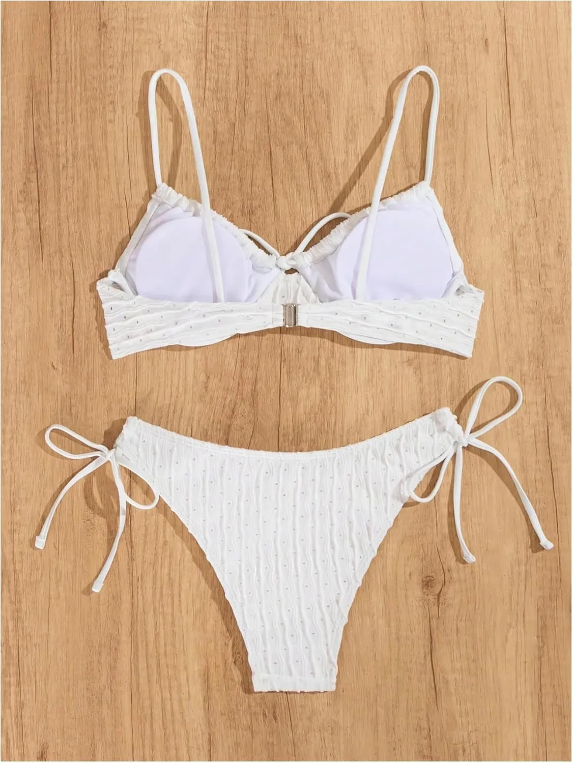 GORGLITTER Women's Eyelet Bow Bikini Set Tie Side String Coquette Swimsuit Cute Bathing Suits Beach Vacation