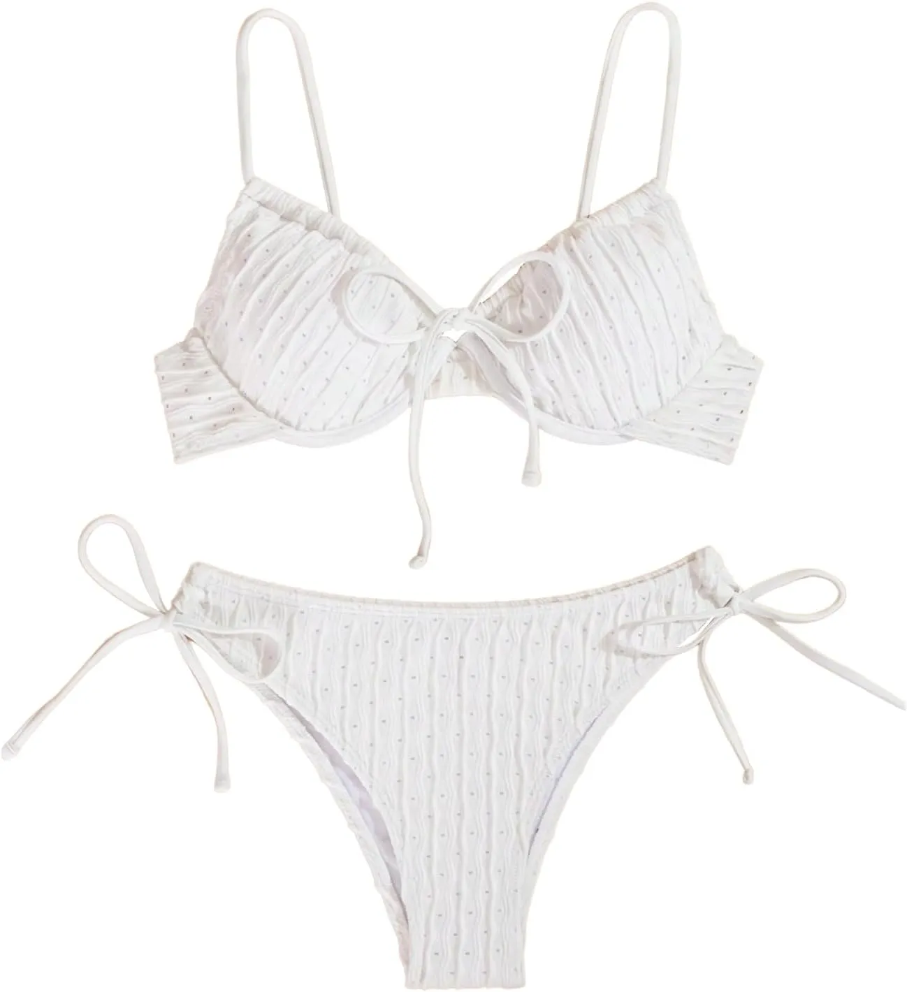 GORGLITTER Women's Eyelet Bow Bikini Set Tie Side String Coquette Swimsuit Cute Bathing Suits Beach Vacation