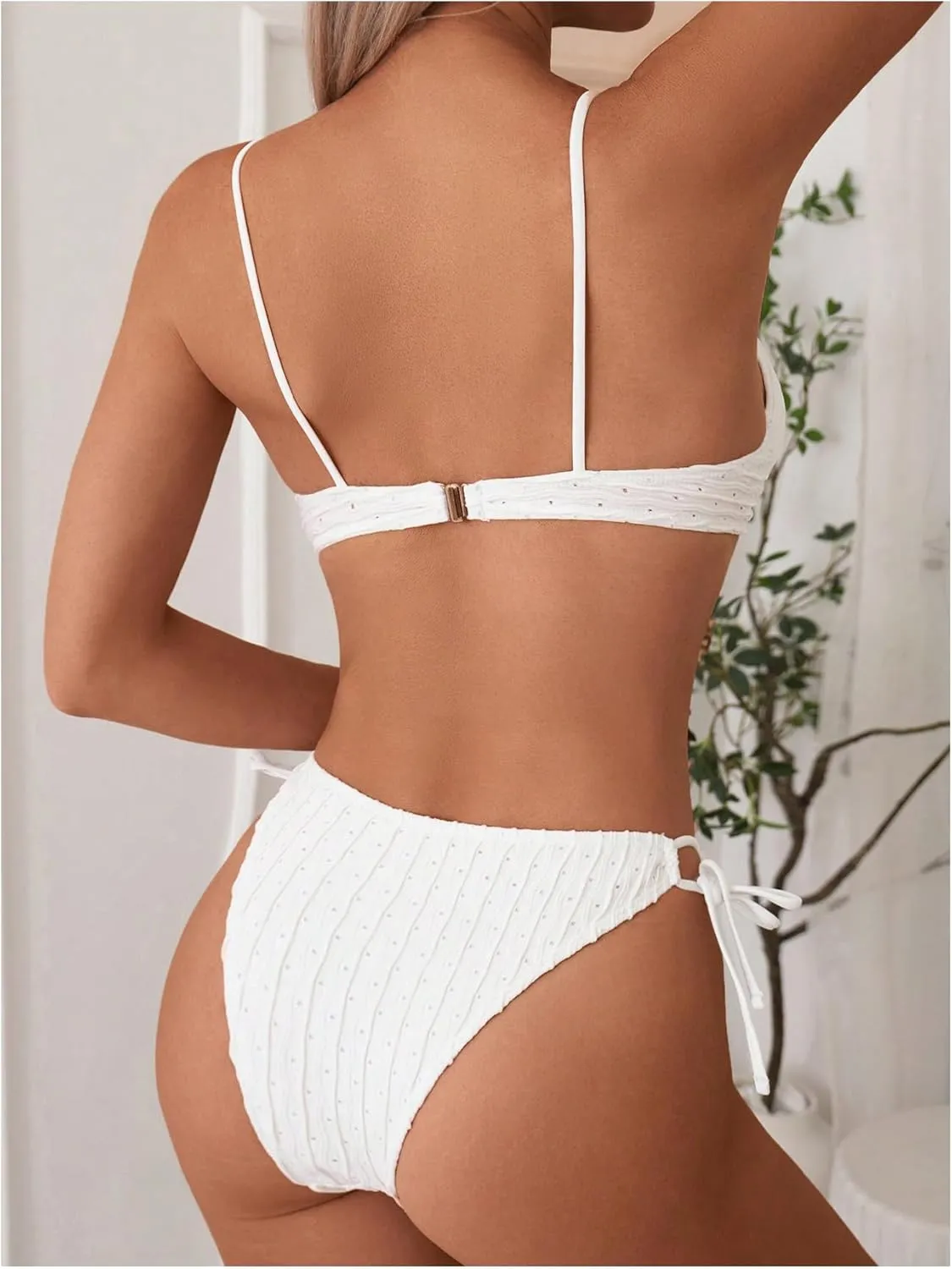 GORGLITTER Women's Eyelet Bow Bikini Set Tie Side String Coquette Swimsuit Cute Bathing Suits Beach Vacation
